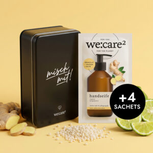 metalldose bzw. aufbewahrungsdose mit einem handseifen sachet nachfüllbeutel zum selbermischen, duftrichtung ingwer bergamotte