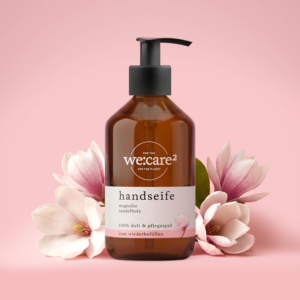 we:care² handseife, flüssigseife mit Duft Magnolie Sandelholz in einer befüllten rPET Flasche