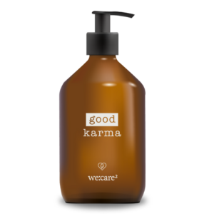 Glasflasche Braunglas mit Aufdruck "good karma"
