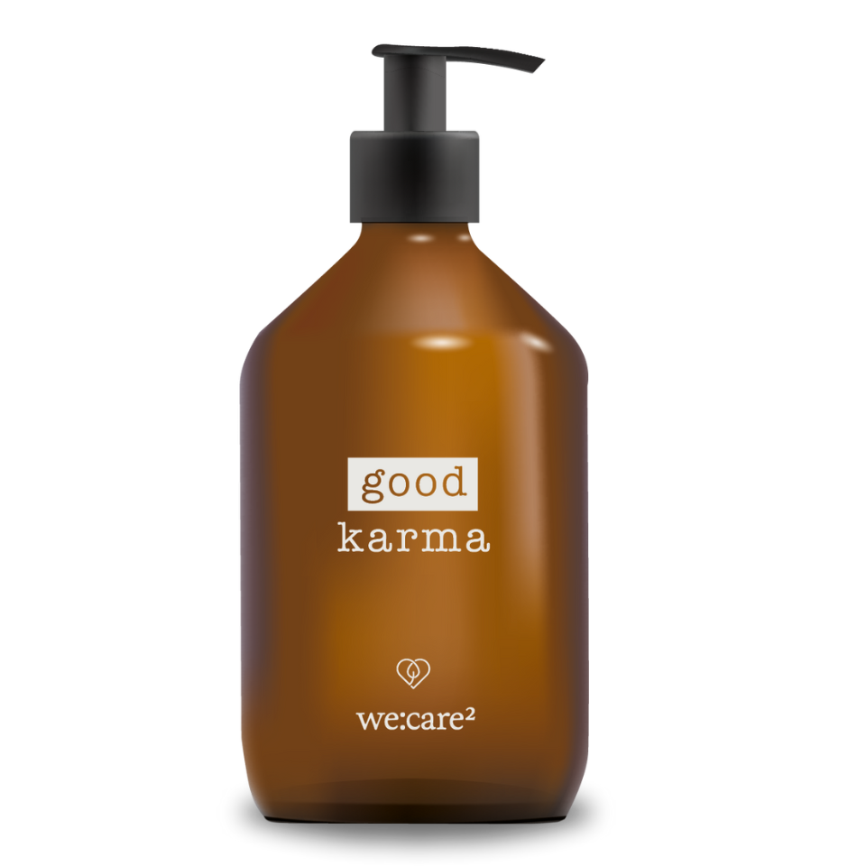 Glasflasche Braunglas mit Aufdruck "good karma"