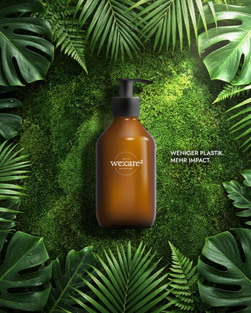 Weniger Plastik. Mehr Impact. we:care² Braunglasflasche